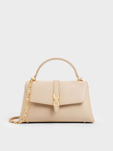 Adalyn Metallic-Buckle Chain-Strap Top Handle Bag, Dusted Oat, hi-res