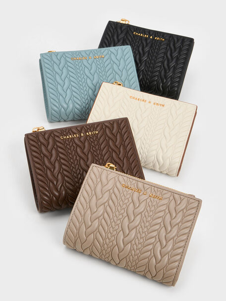 Apolline Textured Top-Zip Wallet, Cream, hi-res