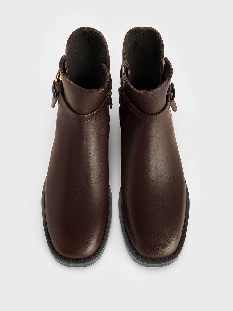 Daena Leather Metallic-Accent Ankle Boots, Dark Brown, hi-res