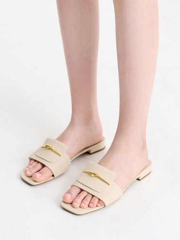Knotted Accent Slide Sandals, Chalk, hi-res
