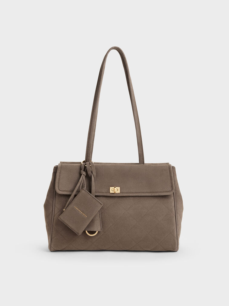 XL Apfra Quilted Tote Bag, Stone Grey, hi-res