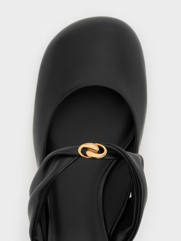 Metallic-Accent Twisted-Strap Heeled Mules, Black, hi-res