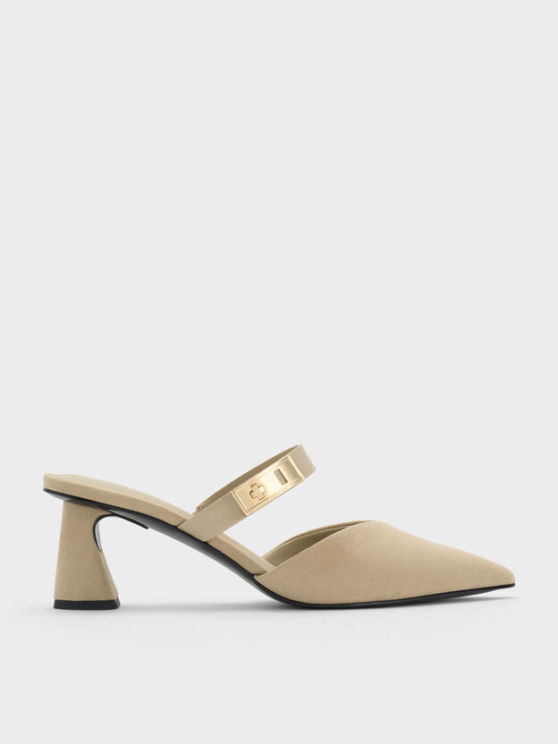 Lando Faux Suede Heeled Mules, Beige, hi-res