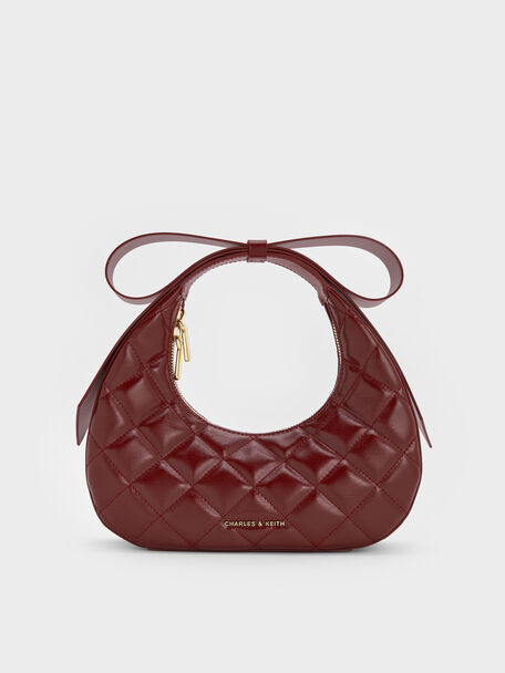Janie Quilted Bow-Handle Bag, Burgundy, hi-res