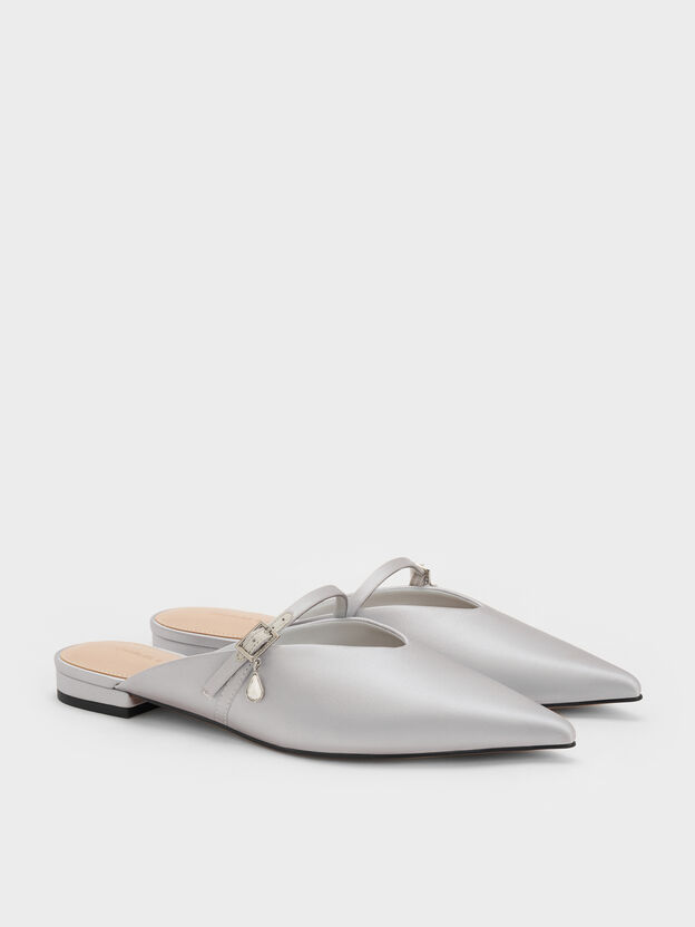 Teardrop-Crystal Flat Mules, Silver, hi-res