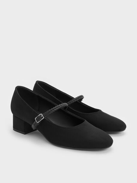 Franca Faux Suede Mary Jane Pumps, Black Textured, hi-res