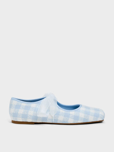 Camila Gingham Mary Jane Flats, Light Blue, hi-res