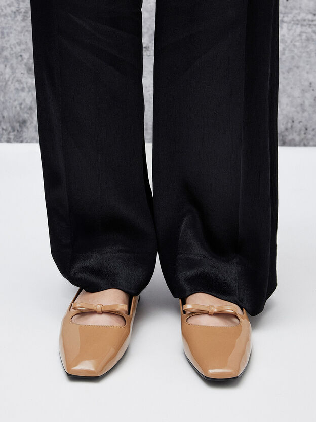 Patent Bow Square-Toe Ballet Flats, Caramel, hi-res
