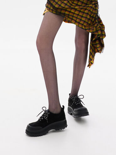 Darra Faux Suede Ridged-Sole Platform Sneakers, Black Textured, hi-res