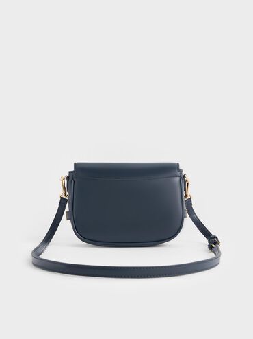 Aurelia Metallic-Accent Saddle Bag, Navy, hi-res