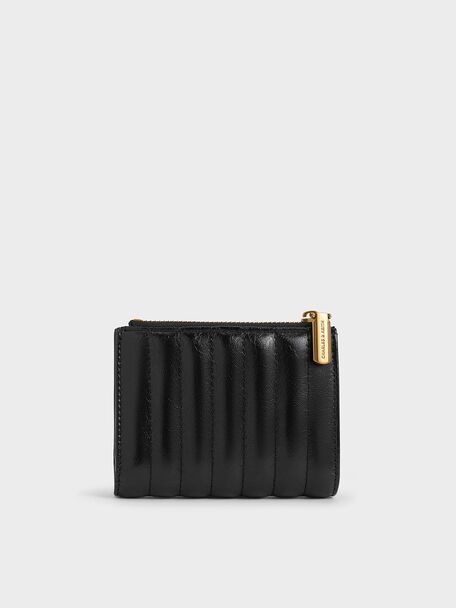 Donna Crinkle-Effect Panelled Top-Zip Wallet, Black, hi-res