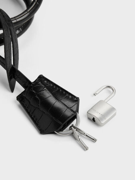 Aveline Croc-Effect Front-Flap Crossbody Bag, Black Croco, hi-res