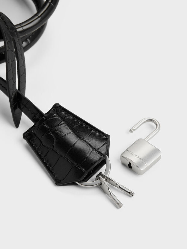 Aveline Croc-Effect Front-Flap Crossbody Bag, Black Croco, hi-res