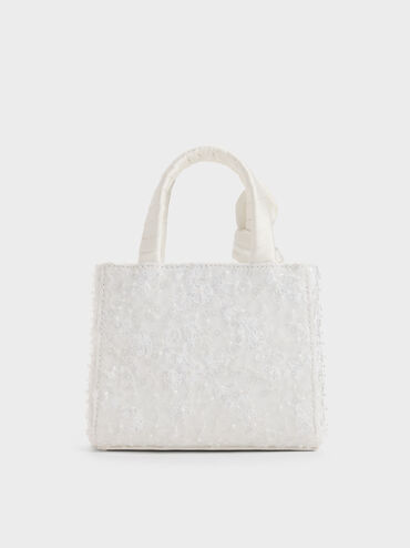 Albany Embroidered-Mesh Beaded Mini Bag, White, hi-res