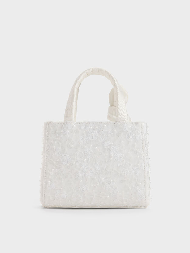 Albany Embroidered-Mesh Beaded Mini Bag, White, hi-res