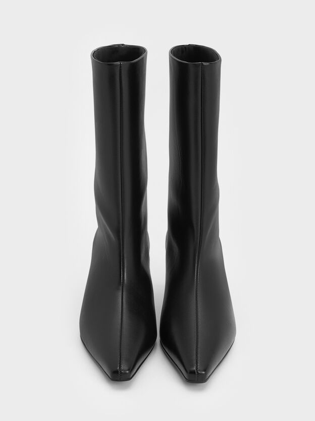 Tapered Kitten-Heel Calf Boots, Black, hi-res