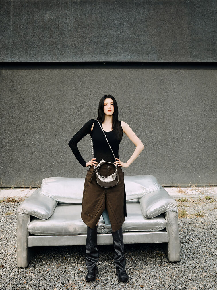 Micro Toni Knotted Crescent Hobo Bag, Pewter Micro Toni Knotted Crescent Hobo Bag, Pewter, hi-res