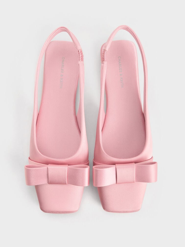 Satin Bow Slingback Ballet Flats, Pink Satin Bow Slingback Ballet Flats, Pink, hi-res