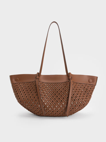 Calla Woven Tote Bag, Chocolate, hi-res