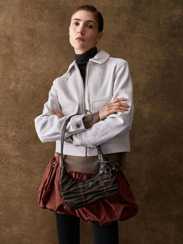 Kadee Ruched Bow-Charm Hobo Bag, Burnished Brown, hi-res