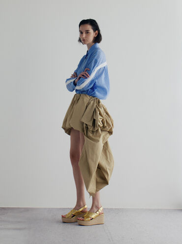 Metallic Crossover Espadrille Wedges, Gold, hi-res