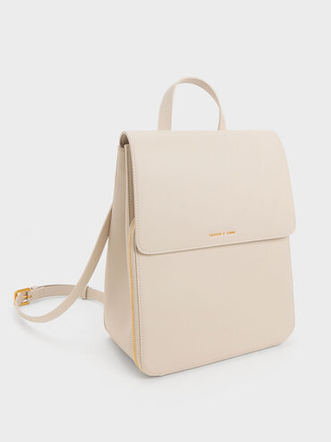 Octavia Front Flap Structured Backpack, Ivory, hi-res