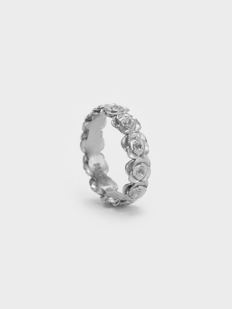 Rosalind Flower-Motif Ring, Brushed Silver, hi-res