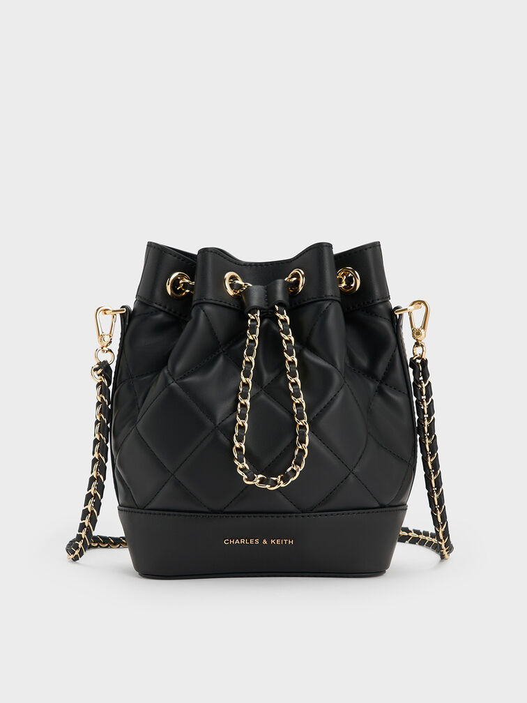 Julia Quilted Two-Way Bucket Bag, Black, hi-res