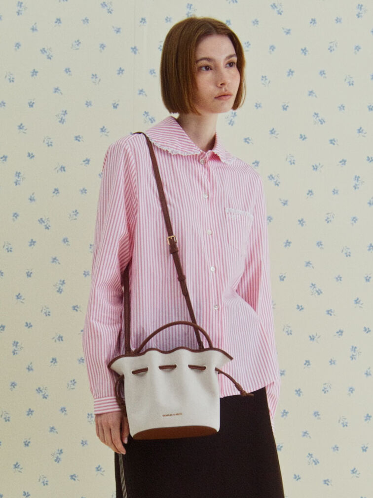 Sammie Canvas Drawstring Bucket Bag, Chocolate, hi-res