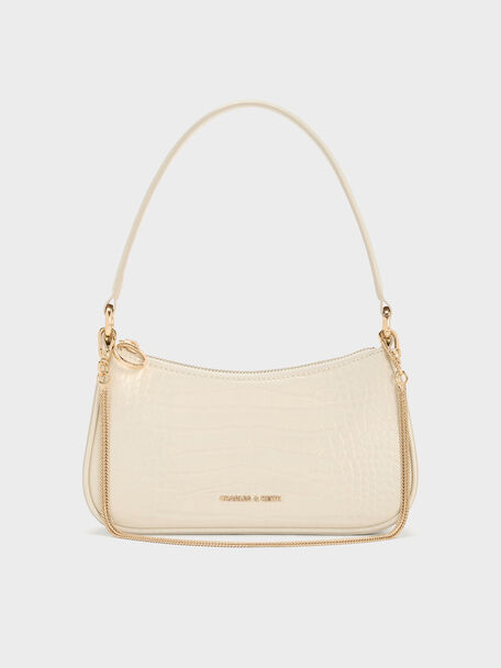 Elspeth Croc-Effect Chain-Link Shoulder Bag, Cream Croco, hi-res