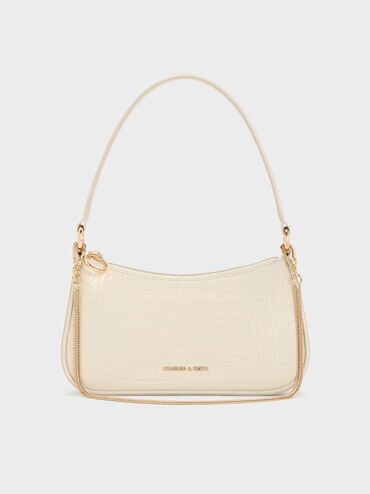 Elspeth Croc-Effect Chain-Link Shoulder Bag, Cream Croco, hi-res