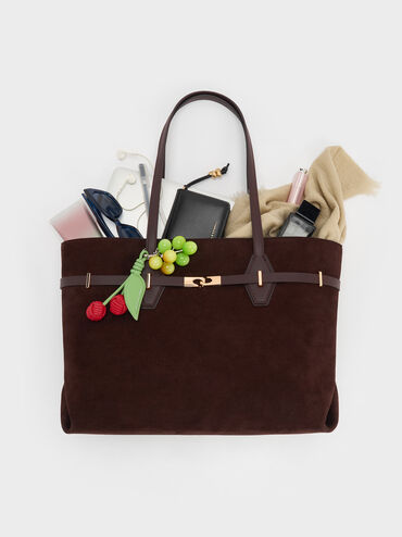 Arlet Recycled Suede Double-Handle Belted Tote Bag, Espresso Brown, hi-res