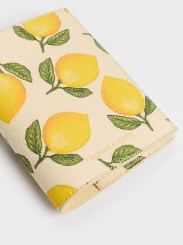 Noelle Canvas Lemon-Print Passport Holder, Butter Yellow, hi-res