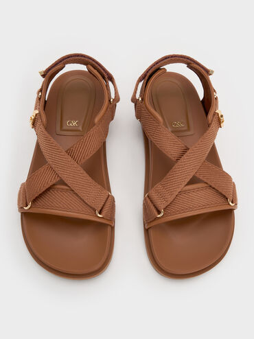 Granta Leather & Fabric Crossover Sports Sandals, Brown, hi-res