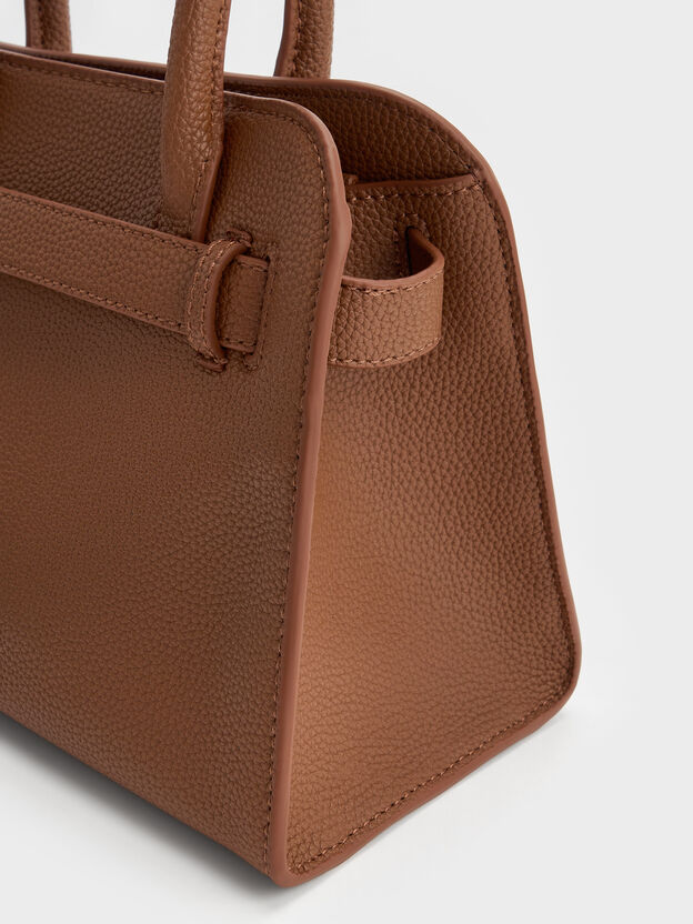Aubrielle Belted Tote Bag, Chocolate, hi-res