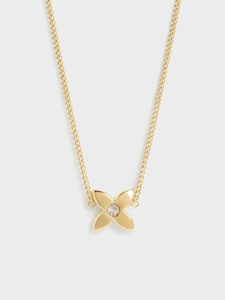 Felicity Flower-Motif Crystal Necklace, Gold, hi-res