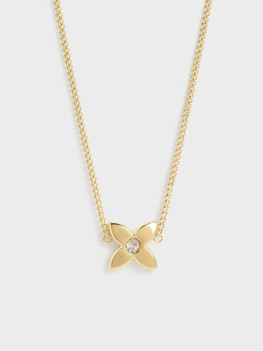 Felicity Flower-Motif Crystal Necklace, Gold, hi-res