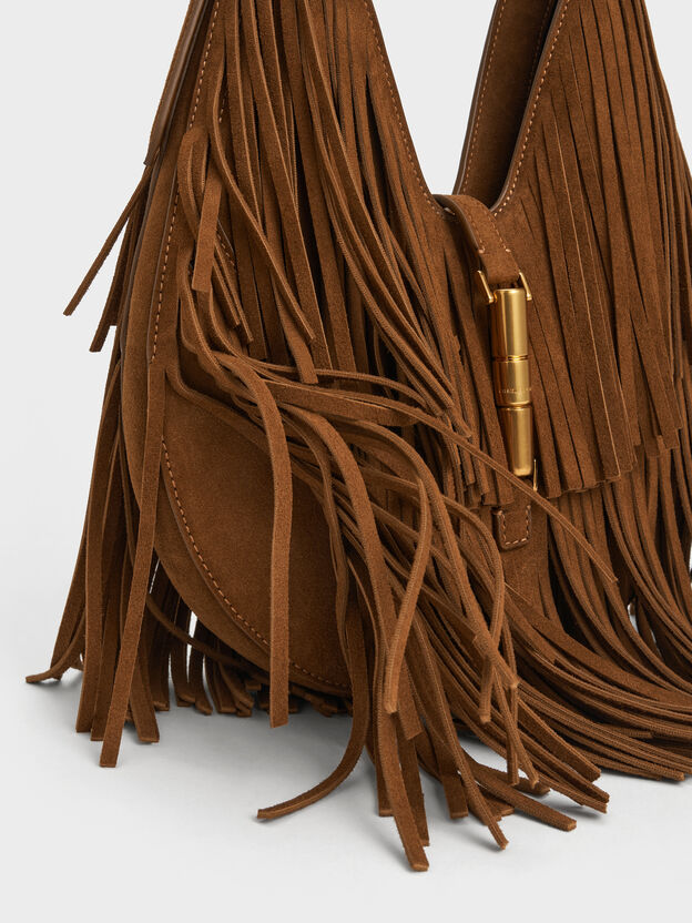 Cesia Fringed Hobo Bag, Sienna Brown, hi-res