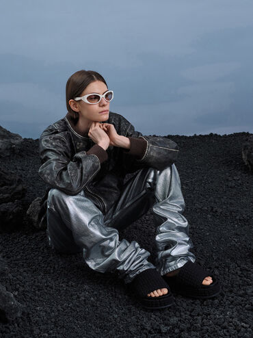 Loren Textured Platform Sandals, Black Textured, hi-res