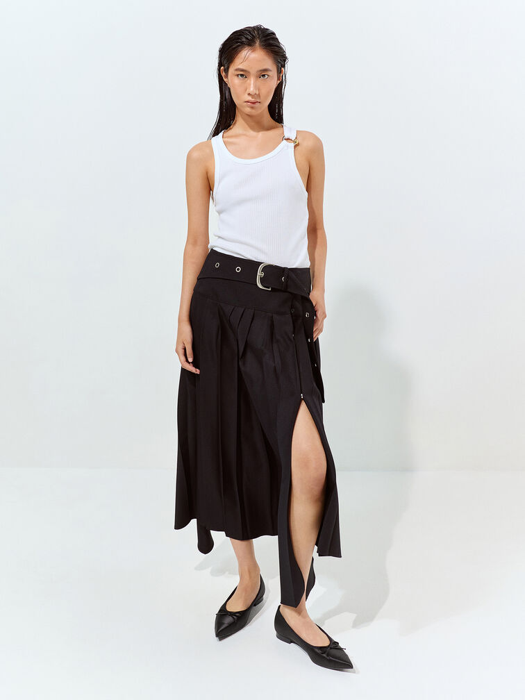 Briella Satin Cap-Toe Flats, Black Textured, hi-res