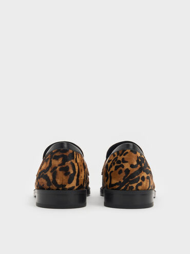 Georgina Calf Hair Leopard-Print Metallic-Accent Penny Loafers, Animal Print Brown, hi-res