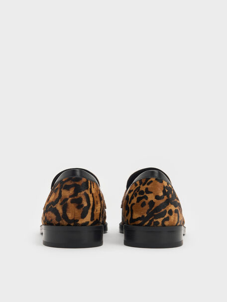 Georgina Calf Hair Leopard-Print Penny Loafers, Animal Print Brown, hi-res