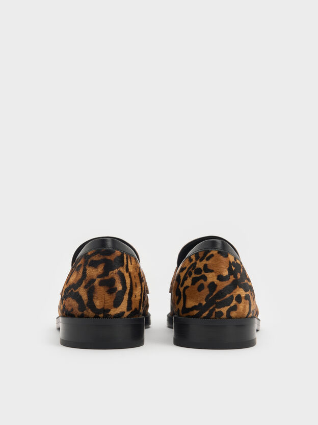 Georgina Calf Hair Leopard-Print Penny Loafers, Animal Print Brown, hi-res