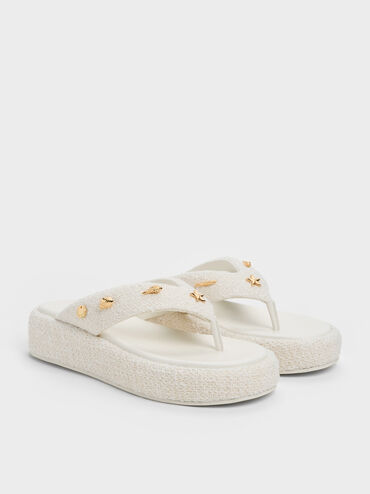 Tweed Beach Flatform Thong Sandals, Chalk, hi-res
