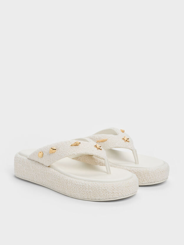 Tweed Beach Flatform Thong Sandals, Chalk, hi-res