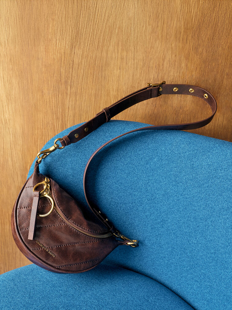 Philomena Half-Moon Crossbody Bag, Distressed Coffee, hi-res