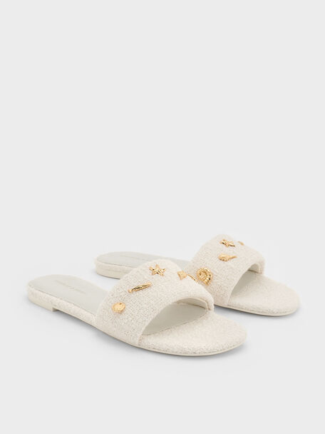 Tweed Beach Slide Sandals, Chalk, hi-res