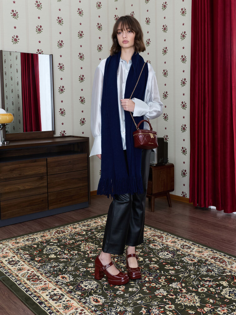 Patent Block-Heel Platform Mary Jane Pumps, Burgundy, hi-res