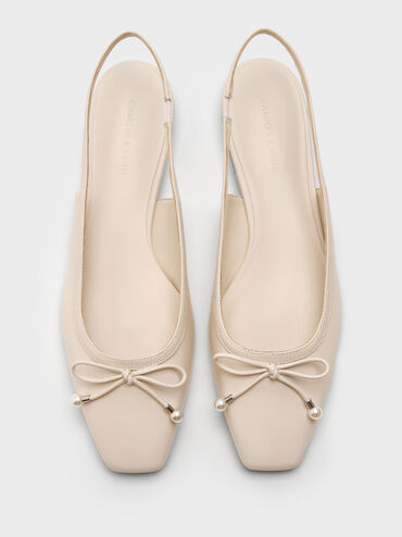 Barbara Pearl-Embellished Bow Slingback Flats, Chalk, hi-res