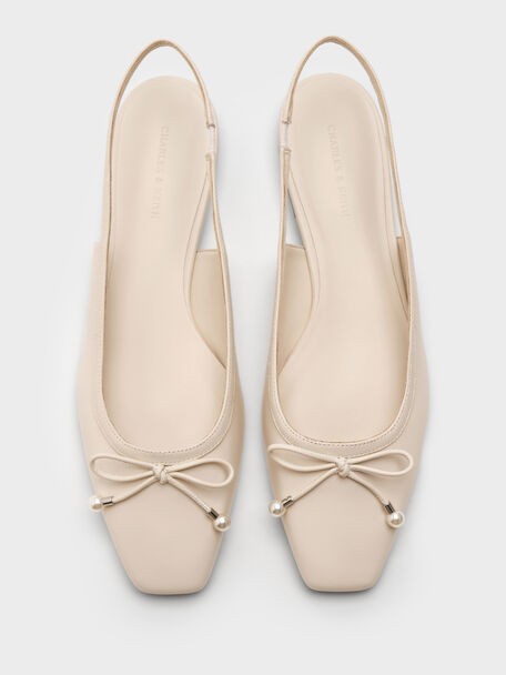 Barbara Pearl-Bow Slingback Flats, Chalk, hi-res